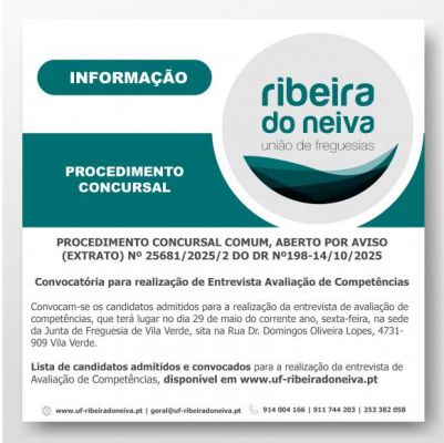 PROCEDIMENTO CONCURSAL - CONVOCAT&Oacute;RIA PARA REALIZA&Ccedil;&Atilde;O ENTREVISTA AVALIA&Ccedil;&Atilde;O DE COMPET&Ecirc;NCIAS